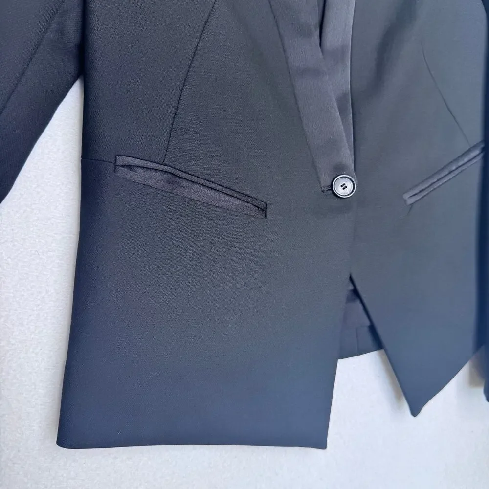 LOFT Black Tuxedo Blazer Jacket Petite 2P Satin Trim Career Formal